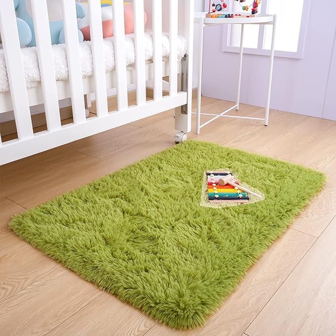 Noahas Door Mat Indoor Entrance,2x3 Shaggy Small Green Area Rugs for Entryway,Non-Slip Fluffy Entry Bedroom Rug,Soft Plush Bedside Throw Kids Carpet