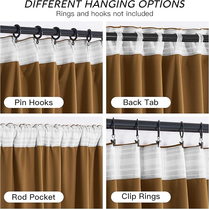 RYB HOME Gold Brown Velvet Curtains, Light Blocking, Energy Saving, Vintage Retro Decor, Privacy Vertical Fall Autumn Curtains for Bedroom Living Room Dining Room, W52 x L84 inches, 2 Panels