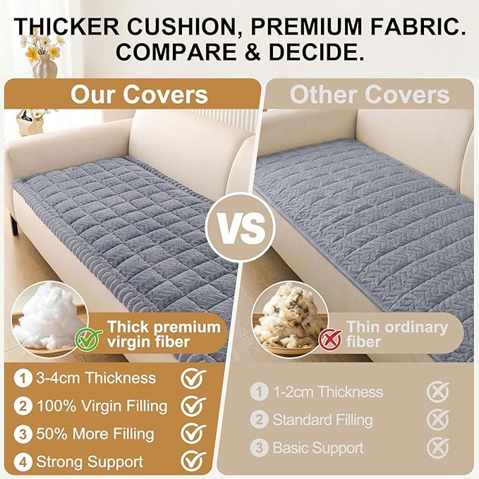 Smiry Non Slip Couch Covers for Dogs, Fuzzy Pet Couch Covers for 3 Cushion Sofa Pet Friendly, Soft Sofa Slipcovers Cushion Furniture Protector Washable (Grey, 27.6" x 70.9")