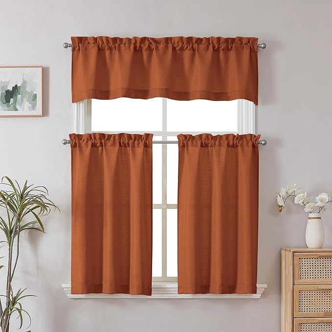 Chyhomenyc Orange Curtains 96 Inch Length 2 Panels, Faux Linen Textured Semi Sheer Airy Light Filtering Soft Privacy Farmhouse Curtain Drapes for Living Room Bedroom, 40Wx96L Inch, Set of 2