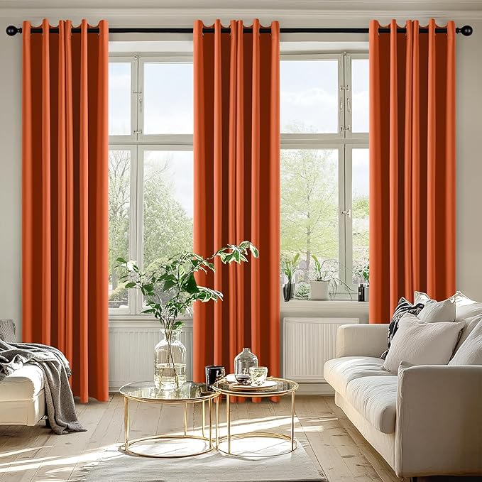 MIULEE Orange Blackout Curtains for Bedroom Living Room 72 Inches Long 2 Panels, Thermal Insulated Room Darkening Drapes Grommet Noise Reducing Light Blocking Window Treatments 40x72 Inch