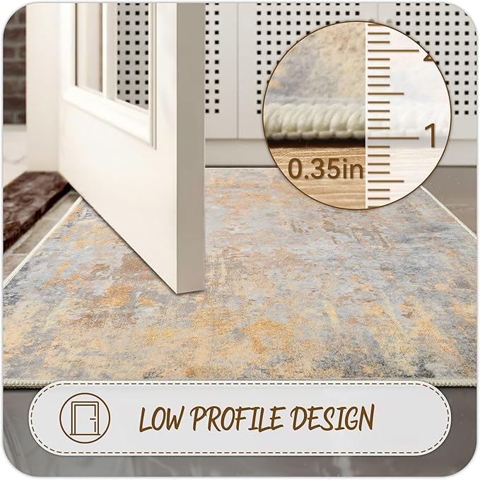 Beige Gold Rug Runners for Hallways Kitchen Non Slip Washable 2x6 Entryway Runner Rugs with Rubber Backing 6ft Long Carpet Runner for Laundry Room Bedroom, Low Pile Stain & Fade Resistant