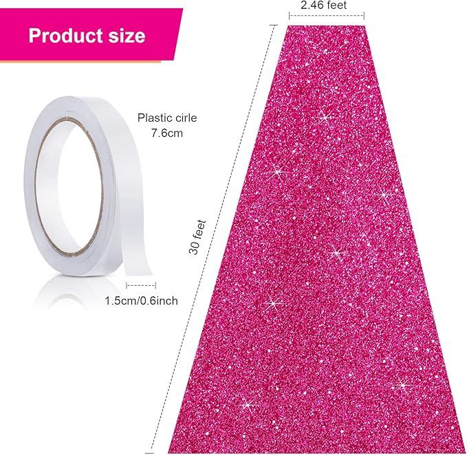 Tatuo Carpet Runner 2.46 x 30 ft Runway Rug 55 GSM Thickness with Carpet Tape for Prom Graduation Wedding Outdoor Indoor Hallway Movie Party Decoration Rug(2.46 x 30 Feet,Glitter Rose Red)