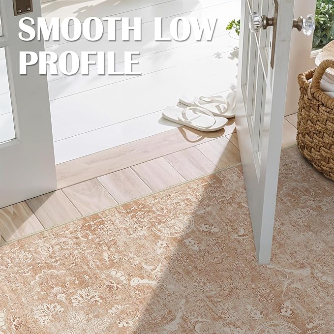 4x10 Washable Hallway Runner Rug - Wide Kitchen Runners Vintage Low Pile Carpet Soft Thin Floor Runner with Rubber Backing for Entryway Bedroom Living Room Home Decor (Brick)