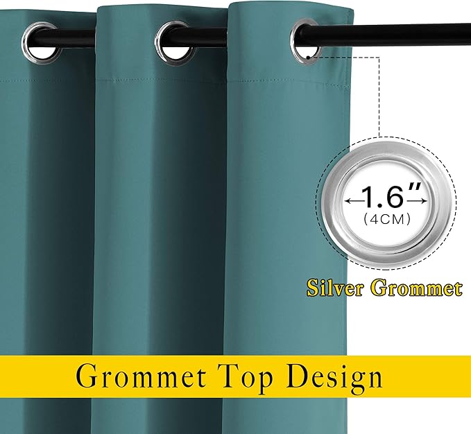 NICETOWN Sea Teal Blackout Curtains 102 inch Length, Grommet Energy Saving Thermal Drapes Sound Reducing Heat Blocking Window Treatments for Living Room, 2 Panels, W52 x L102