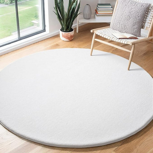 Amearea White Round Area Rugs 4ft Washable Circle Rugs for Bedroom Living Room, Fluffy Indoor Thickened Memory Foam Rug, Non Slip Minimalist Circular Carpet for Kids Boys Girls Dorm Nursery Room Decor