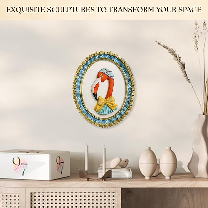 97 Decor Flamingo Wall Sculptures Home Decor - Oval Frame Vintage Animal Wall Art, Trendy Flamingo Decor For Bedroom Dorm, Cute Girl Room Decorations