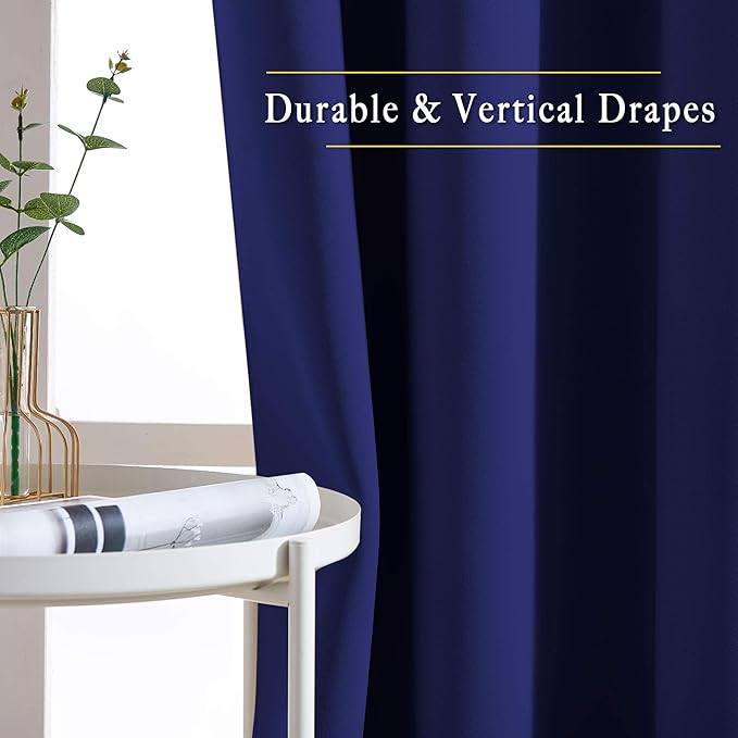 NICETOWN Blackout Curtain Panels 84 - Window Treatment Energy Saving Thermal Insulated Solid Grommet Blackout Drapes for Living Room (Navy Blue??? 1 Pair??? 52 by 84-Inch)