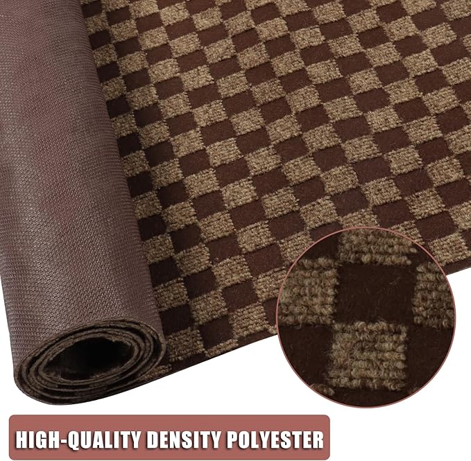 Runner Rug 4 ft x 37 ft Carpet Runners, Indoor/Outdoor Hallway Kitchen Entryway Bedroom Area Rugs with Non-Slip Rubber Backing, Garage mat, Checkered Brown, Custom