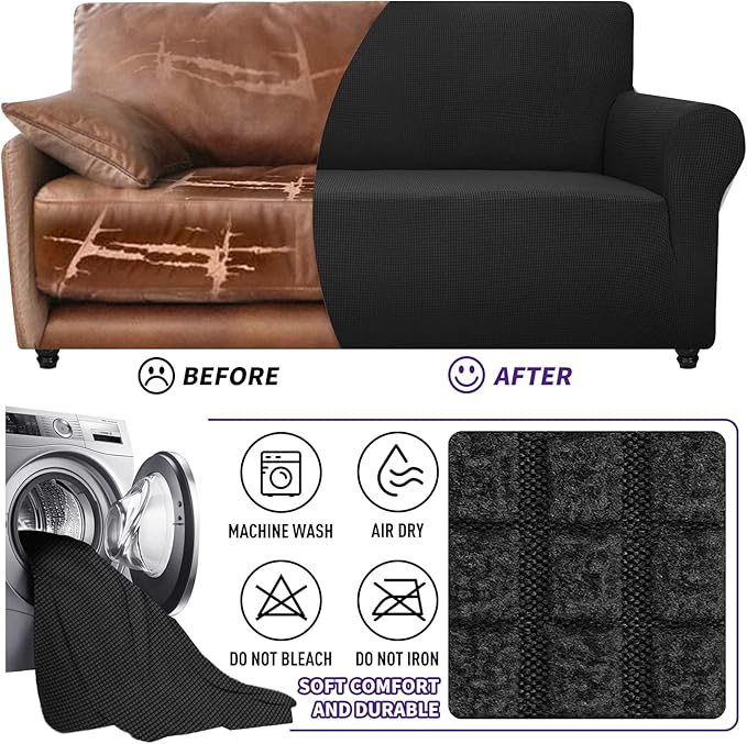 ZNSAYOTX Super Stretch Chair Slipcover Universal Sofa Chair Covers for Living Room Dogs Pet Furniture Protector Spandex Armchair Slipcovers with Anti Slip Foam Sticks (Black, Chair)