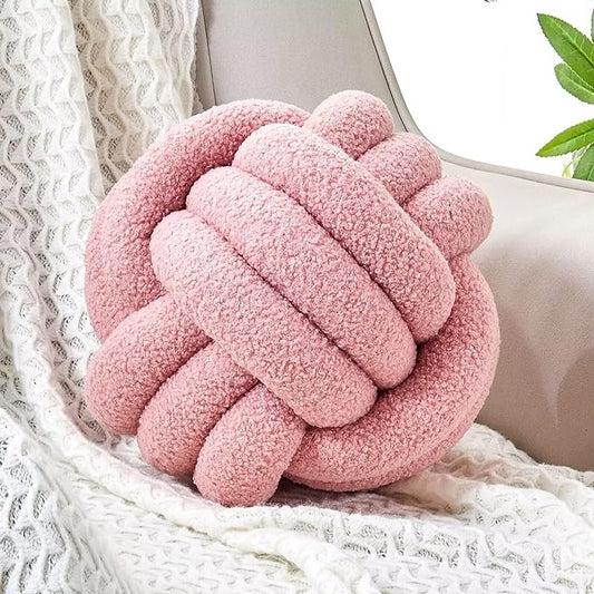Uvvyui Knot Pillow Ball, Soft Home Decorative Round Throw Pillow, Handmade Knotted Plush Pillow, Round Boucle Pillow Cushion (8.6 Inches Blush Pink)