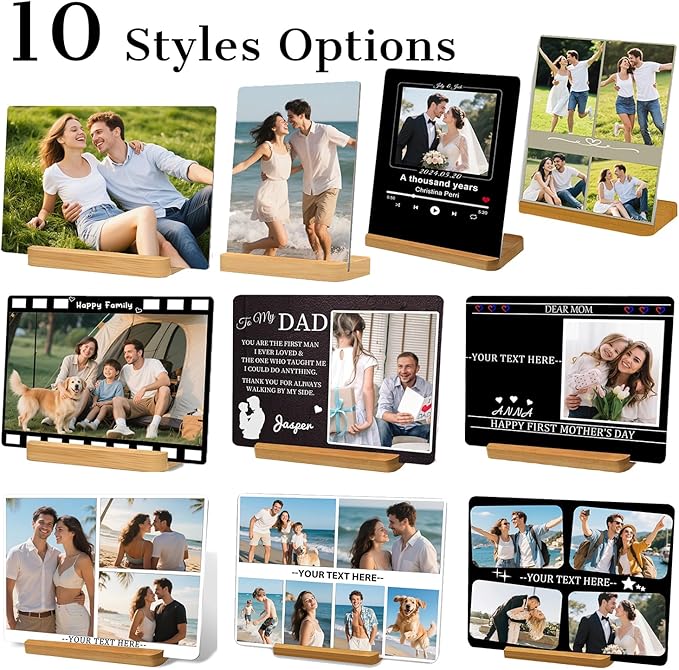 Custom Metal Photo Prints，Personalized Your Own Picture Frame, Customize Photo Prints with Wooden Base，Personalized Metal Picture Gift for Lovers，Family，Boyfriend，Friends