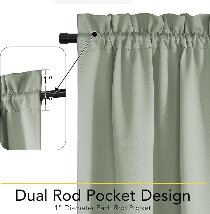 NICETOWN 100% Blackout French Door Curtain,Privacy Thermal Insulated Window Curtain with Adjustable Tieback for Glass Front Sliding Patio Christmas Door Decor, 1 Panel, 36W x 72L, Sage Green