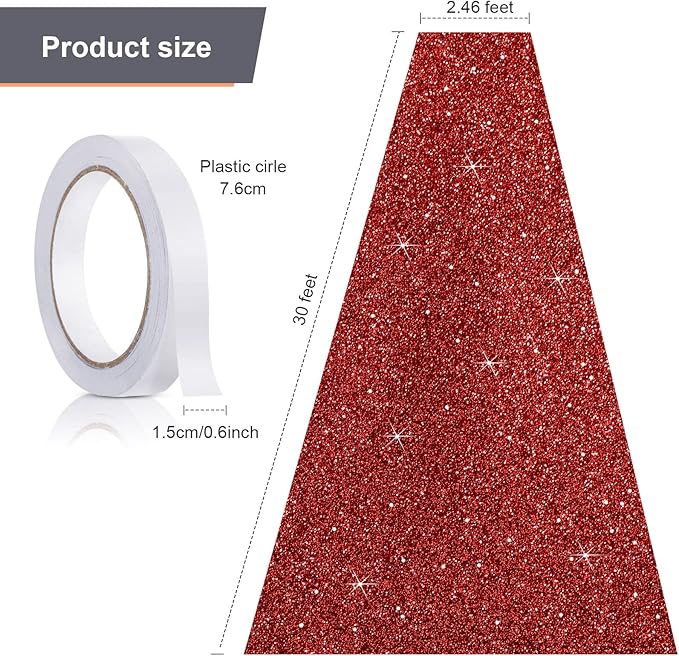 Tatuo Carpet Runner 2.46 x 30 ft Runway Rug 55 GSM Thickness with Carpet Tape for Prom Graduation Wedding Outdoor Indoor Hallway Movie Party Decoration Rug(2.46 x 30 Feet,Glitter Red)