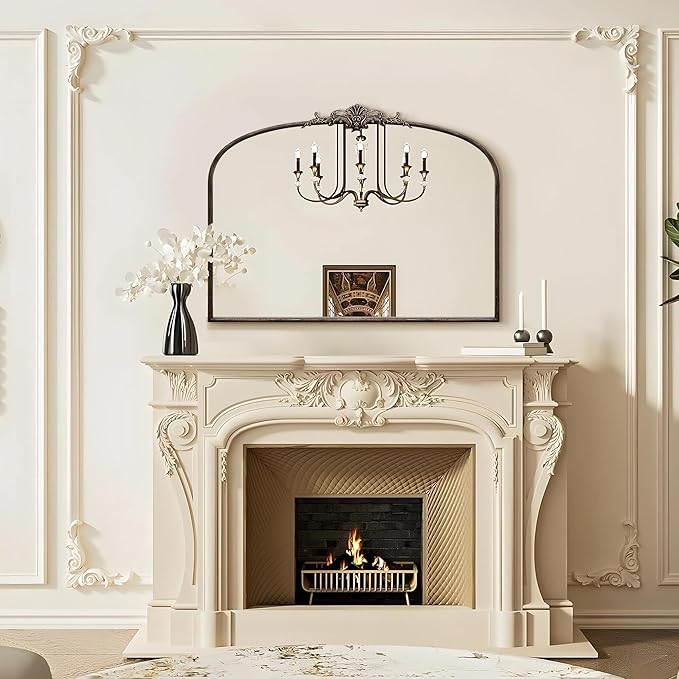 Besdomus Vintage Arched Black Mirror: 40"x29" French Large Arch Antique Wall Mounted Mirror - Baroque Traditional Ornate for Entryway/Living Room/Fireplace/Bathroom- Home Decor for Interior Designers