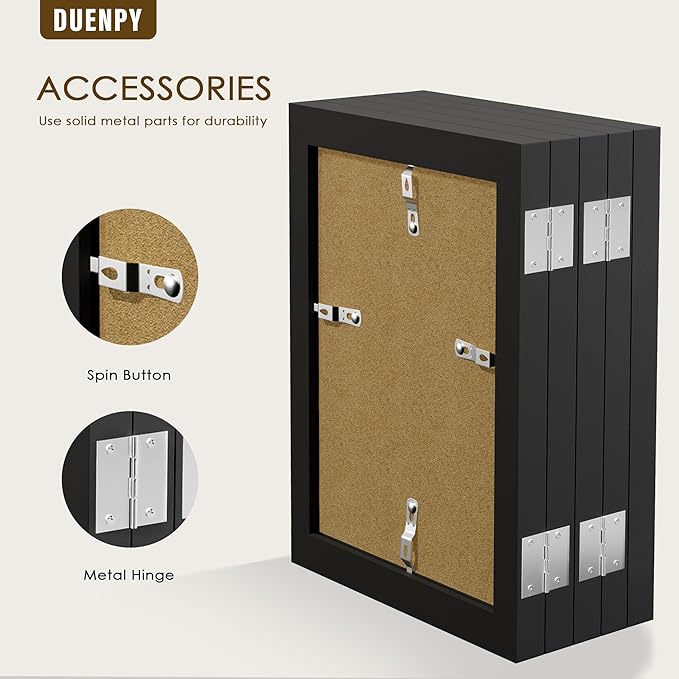 5 Folding 5x7 Picture Frame Horizontal Engineered Wood Accordion Photo Frame with Plexiglass Tabletop Bookshelf Display Black