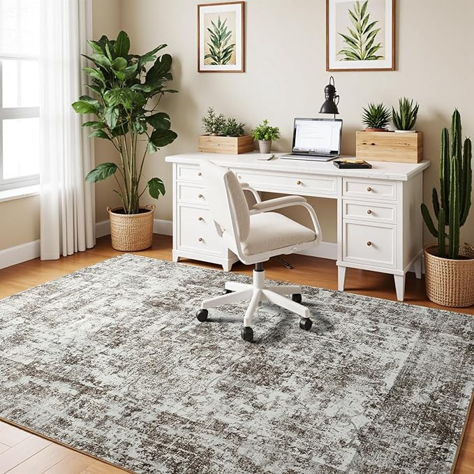 HOMORE Machine Washable Rug 6x9 Brown Rug for Living Room, Modern Neutral Rugs for Bedroom Non Slip Carpet for Kids Nursery Room,Area Rugs for Dining Room Kitchen Dorm