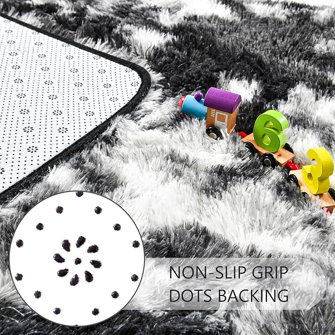 Noahas Runner Rug for Hallway,2'x6' Tie-Dyed Black and White Long Area Rugs for Bedroom Living Room,Non Slip Thick Shag Carpet for Entryway Dorm Bedside Kids Room