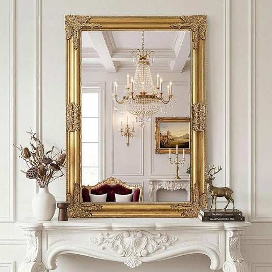 Vintage Gold Mirror for Wall, 28"x40" Antique Decorative Ornate Baroque Mirror for Living Room, Entryway, Bathroom, Fireplace