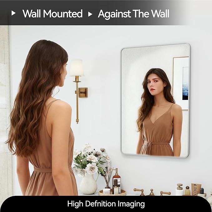 SCWF-GZ 20x30 Rectangle Mirror Full Length Wall Mounted Hanging or Against Wall Metal Frame Dressing Make-up Mirrors for Entryway Bedroom Bathroom Living Room 20 30 inch Silver