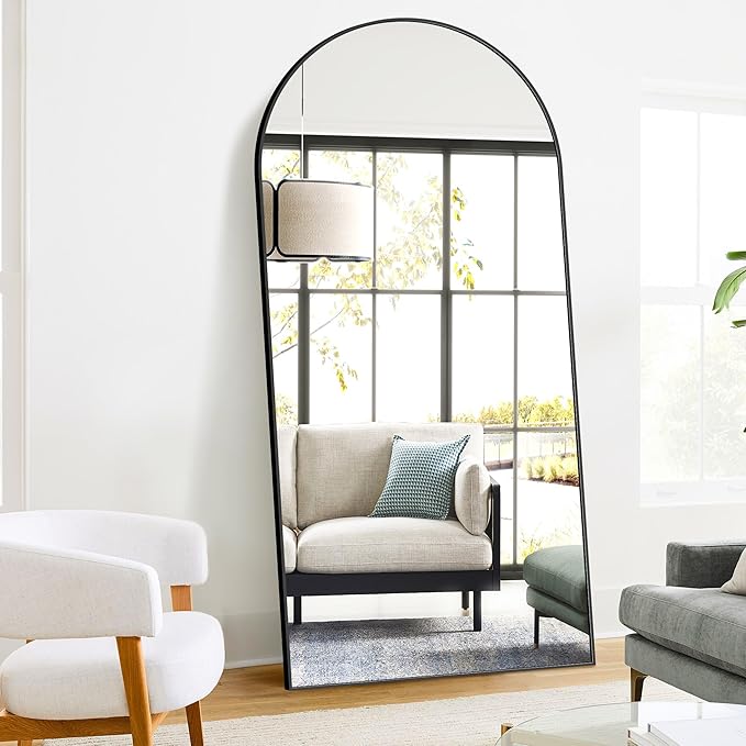 TRAHOME Full Length Arched Mirror, 75"x35" Standing Floor Full Body Mirror for Wall with Aluminum Alloy Frame for Bedroom, Living Room, Dressing Room(Black)