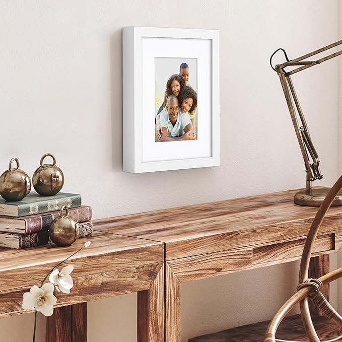 Americanflat 8x10 Picture Frame with Shatter-Resistant Glass - Use as 5x7 Frame with Mat or Display 8x10 Photo Without Mat - Soho Collection - Deep Molding Picture Frames for Tabletop or Wall - White