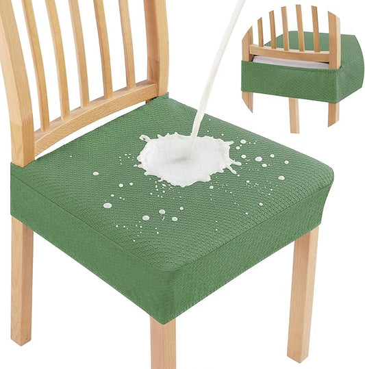 Smiry Waterproof Seat Covers for Dining Room Chairs Set of 2, Stretch Jacquard Removable Washable Chair Seat Slipcovers Protector, No Rear Covers, Green