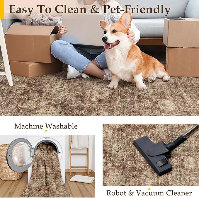 2x3 Washable Area Rug for Entryway Rust Vintage Non-Slip Low Pile Distressed Rustic Carpet Inoor Door Mat Soft Small Throw Rug for Entrance Bathroom