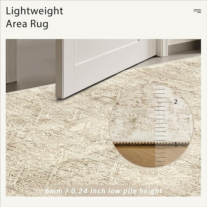Soalmost 5x7 Area Rugs Brown Low Pile Indoor Washable Trendy Faded Style Floral Rugs for Bedroom Living Room Dining Room Foldable Non-Slip Thin Print Mat