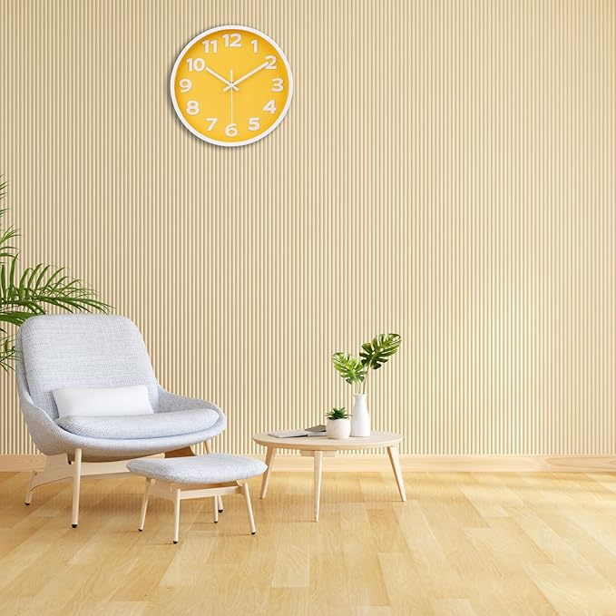 10 Inch Yellow Wall Clock with Big Numbers - Battery Operated Silent Modern Simple Decor Easy to Read for Kitchen, Bedroom, Living Room, Office, School
