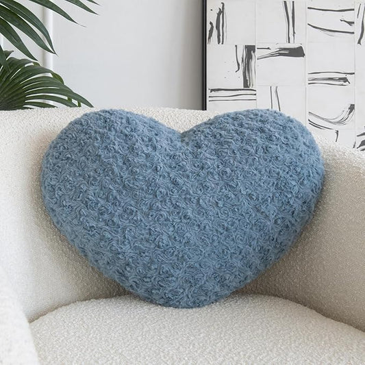 Heart Pillow, Soft Heart Shaped Pillow with Room Decorative Throw Pillows for Bed Couch Chair Sofa, Heart Shaped Cute Throw Pillow Cushion for Bedroom Living Room (Grey Blue, Large 19.6" x 15.7")