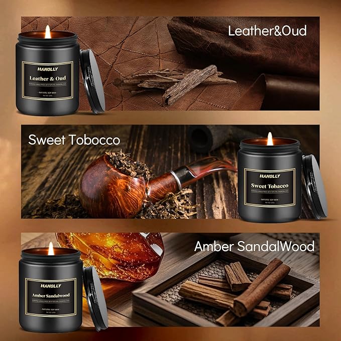 Mens Scented Candle Gift Set, 6 Pack Candles for Men,Gifts for Dad & Father, Soy Candles for Home Scented, 42 oz Long Lasting Aromatheraspy Candle, Maculine Manly Jar Candle Kit