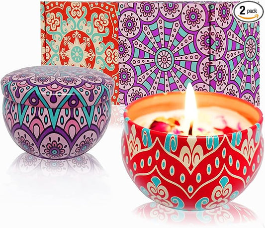 Scented Candles Gift Set - Aromatherapy Candle for Home, Portable Hotel Small Candles, Natural Soy Wax Tin Jar for Yoga, Bath, 2.5 Oz Long Lasting Time Gift for Women 2 Pack