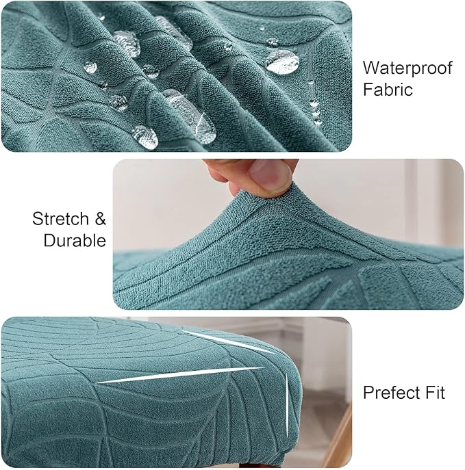 Genina Waterproof Chair Covers for Dining Room, Stretch Jacquard Dining Chair Slipcovers Removable Washable Chair Protector for Kitchen, Hotel, Restaurant (Leaves-Peacock Blue, 2 PCS)