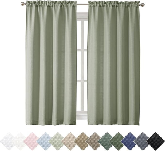 Chyhomenyc Bennet Light Green Curtains 63 Inch Length 2 Panels, Faux Linen Textured Semi Sheer Light Filtering Soft Airy Rod Pocket Window Treatment Drapes for Living Room Bedroom, Each 40" Wx63 L