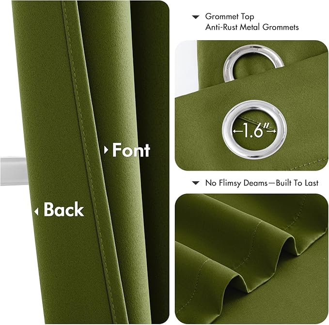 MIULEE Light Olive Green Blackout Curtains for Bedroom Living Room 84 Inches Long 2 Panels, Thermal Insulated Room Darkening Drapes Grommet Noise Reducing Light Blocking Window Treatments 40x84 Inch