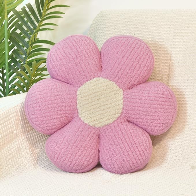 Pink Flower Pillow Decorative Throw Pillows 16" Fluffy Soft Flower Plush Floor Cushion for Couch Bed Girls Room Bedroom Decor Aesthetic (1, Pink, 16 Inch)