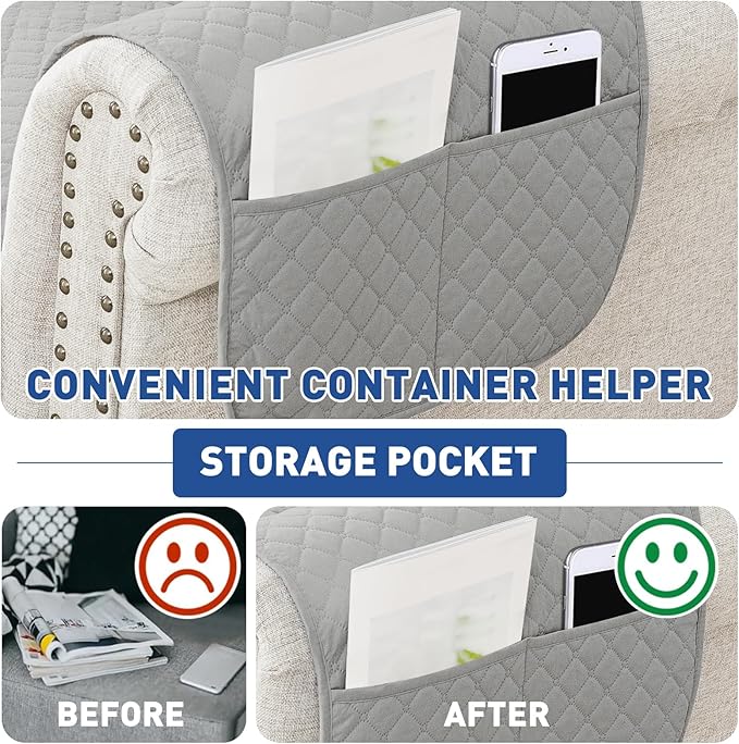 XINEAGE Oversized Sofa Cover Waterproof Couch Covers for 3 Cushion Couch, Soft Washable Slipcover with Pockets & Non-Slip Elastic Straps, Thick Furniture Protector (XL-Sofa, Light Grey)