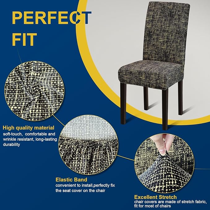 Chair Covers, Dining Room Chair Covers, Stretch Kitchen Chair Covers/Dining Room Chair Covers Set of 4, Removable Washable Dining Chair Slipcovers for Home, Hotel, Banquet, Hemp Coffee Pattern