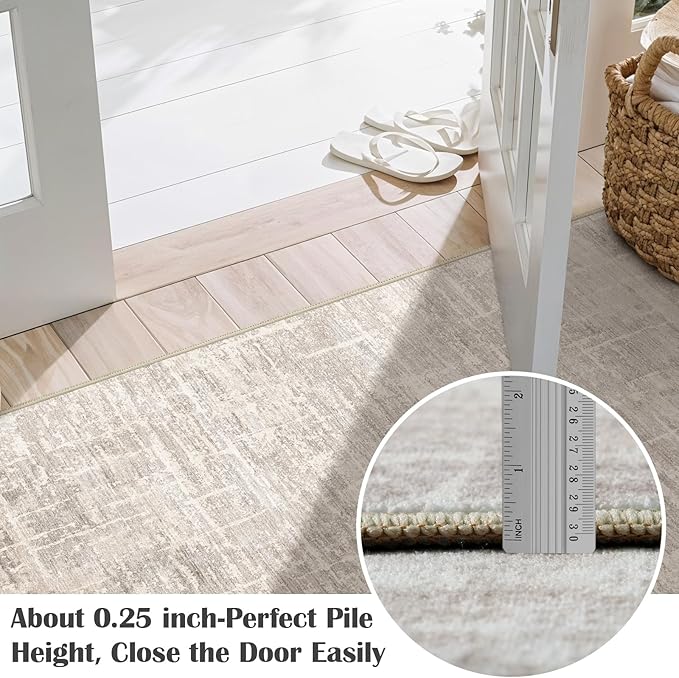 3x6 Washable Kitchen Runner Rug - Modern Abstract Neutral Carpet with Non-Slip Backing Low-Pile Stain-Resistant Thin Runners for Hallway Bathroom Bedroom Entryway (3x6, Beige)