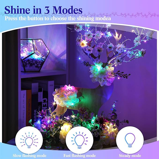 Hortsun 20 Packs Fairy Lights Battery Operated 3 Speed Modes, 7 Ft/ 2 M 20 LED Battery String Mini Waterproof Wire Twinkle Lights Bulk for Wedding Party Birthday Vases Decor (Multicolor Light)