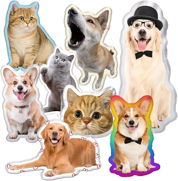 Custom Pet Pillow with Picture, Personalized Photo Dog Cat Face Shaped Pillow, Customized Stuffed Animal Picture Pillows, Double-Sided Print Pillow for Home Sofa Decor Pet Memorial Gifts for Dogs