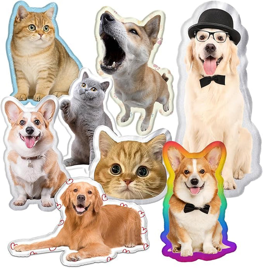 Custom Pet Pillow with Picture, Personalized Photo Dog Cat Face Shaped Pillow, Customized Stuffed Animal Picture Pillows, Double-Sided Print Pillow for Home Sofa Decor Pet Memorial Gifts for Dogs