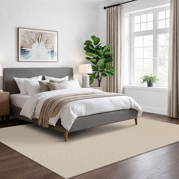 IOHOUZE Washable Area Rug 5x7 Non Slip Rubber Backed Rugs for Living Room, Dining Room Rugs Bedroom Rug, Woven Indoor Floor Carpet for Living Room Nursery Office, Beige/Khaki