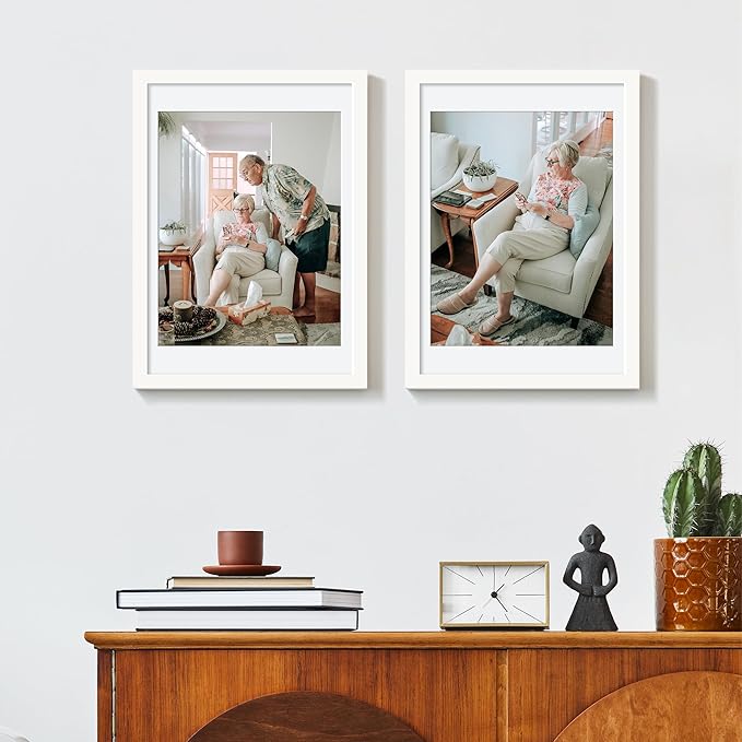 upsimples 10x14 Picture Frame, Display Pictures 8.5x11 with Mat or 10 x 14 Without, Wall Hanging Diamond Frames, White, 1 Pack