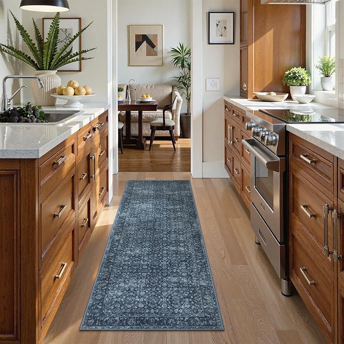Hedlive Navy Blue Runner for Hallway, 2x6 Washable Kitchen Runner Rug Non Skid Washable,Soft Runners for Entryway Bedroom, Low Pile Carpet Runners for Entry Bathroom Bedside (2'x6',Blue)