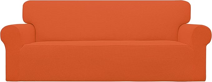 Easy-Going Stretch Sofa Slipcover 1-Piece Sofa Cover Furniture Protector Couch Soft with Elastic Bottom for Kids, Polyester Spandex Jacquard Fabric Small Checks (Sofa, Orange)
