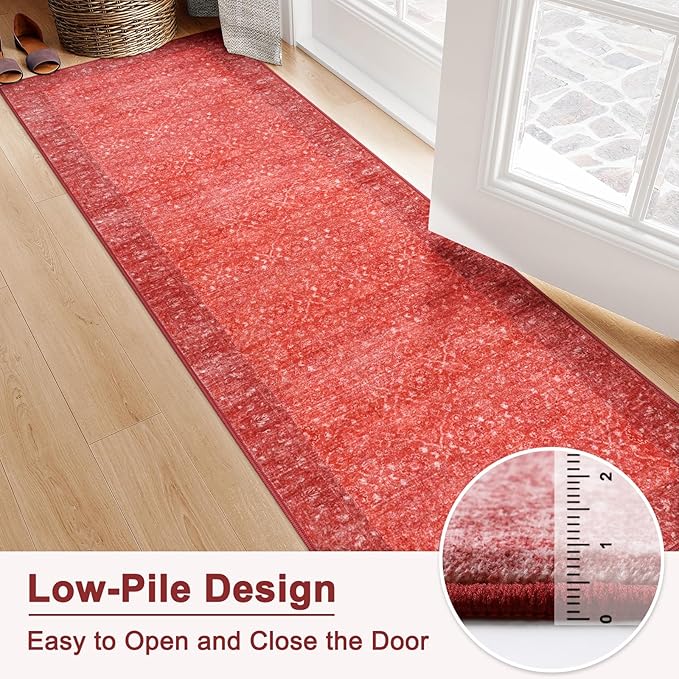 Hedlive Red Runners for Hallways,2.6x10 Washable Kitchen Rug Non Slip, Soft Low Pile Long Runner Rug for Hall Bedroom, Ultra-Thin Floor Carpet for Entryway Party Holiday Decor(2'6"x10', Red)