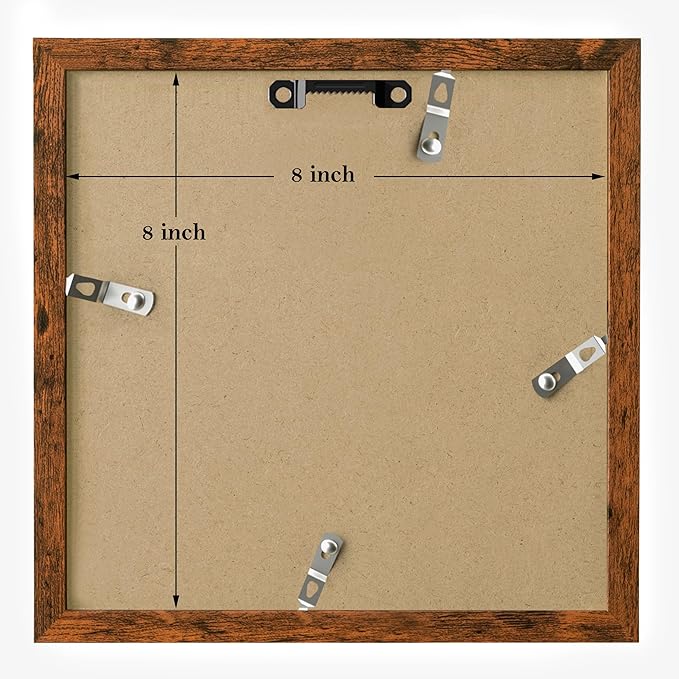 eletecpro 8x8 Picture Frames Set of 9 Classic Gallery Wall Frame Set Displays 4x4 Photo with Mat or 8x8 without Mat, Square Picture Frames Collage Wall Decor, Rustic Brown Modern Home Decor for