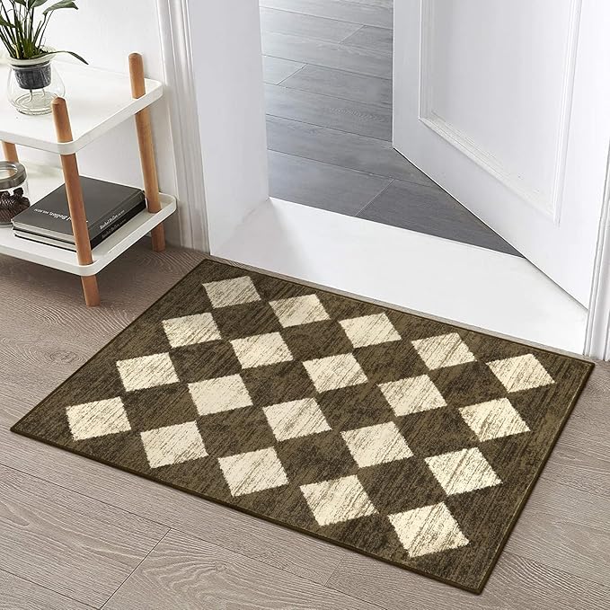 Lahome Zelie Small 2x3 Kitchen Rugs Non Slip, Machine Washable Entryway Rugs, Moroccan Trellis Indoor Soft Non-Slip Non-Shedding Throw Bathroom Carpet for Doorway Bedside Laundry Room, Brown